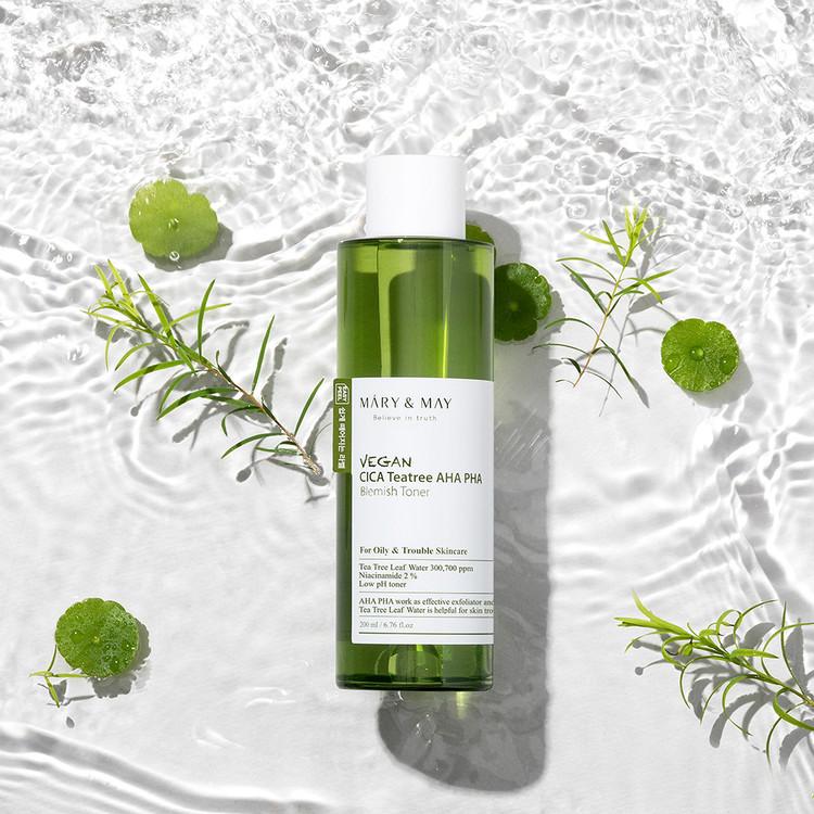 [Mary&May] Vegan CICA Tea Tree AHA PHA Blemish Toner - 200ml