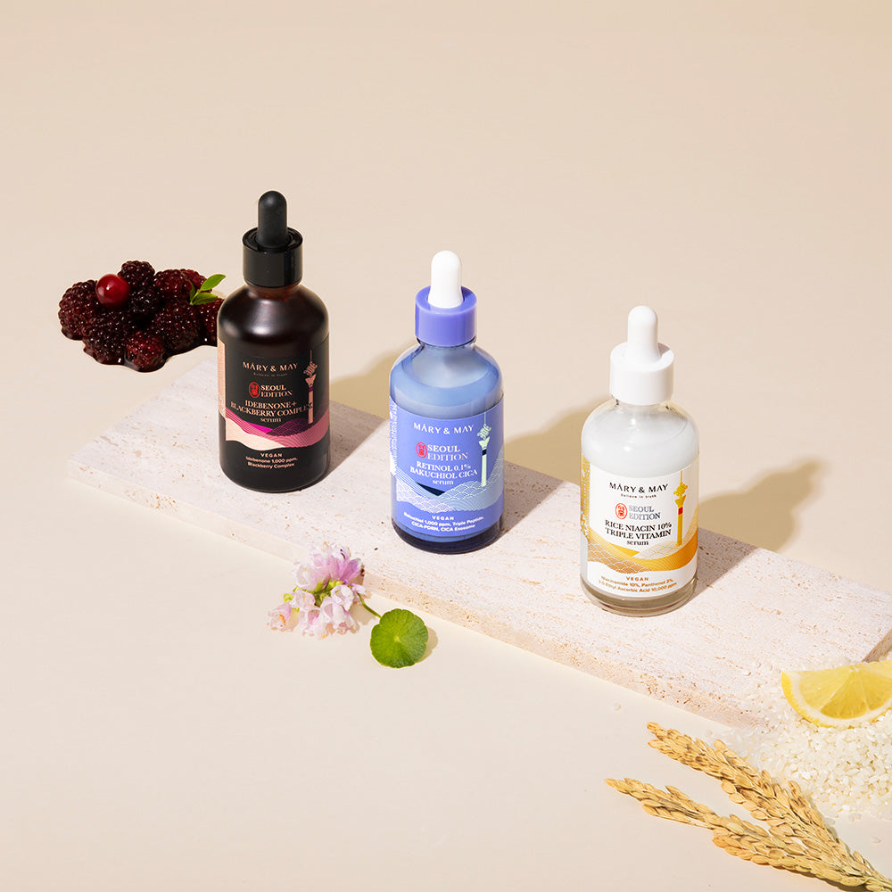 [Mary&May] Idebenone+Blackberry Complex Serum_80ml+[Mary&May] Rice niacin 10% Triple Vitamin Serum 80ml+[Mary&May] Retinol 0.1% Bakuchiol Cica Serum 80ml